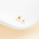 14K Solid Gold Starburst Earring, Threadless Push Pin Flat Back Stud